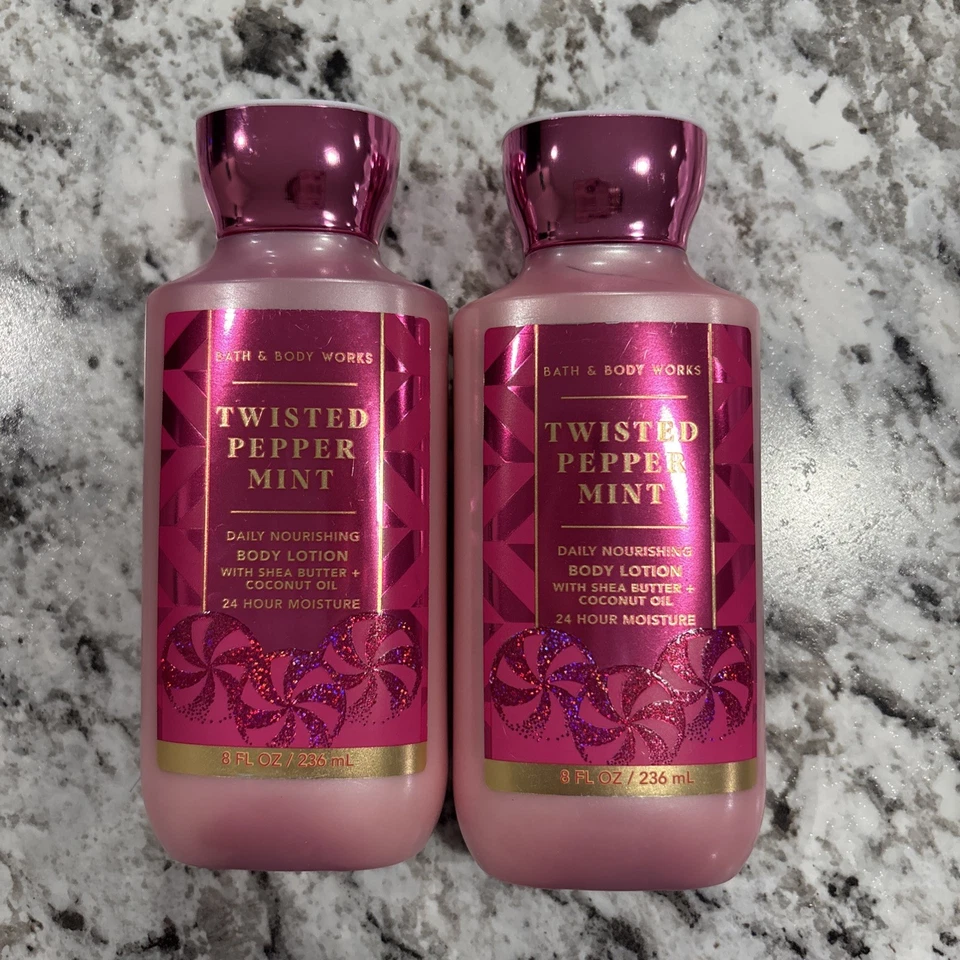 2 x BATH AND BODY WORKS TWISTED PEPPERMINT BODY LOTION 8 FL OZ / 236ML - Image 1 of 1