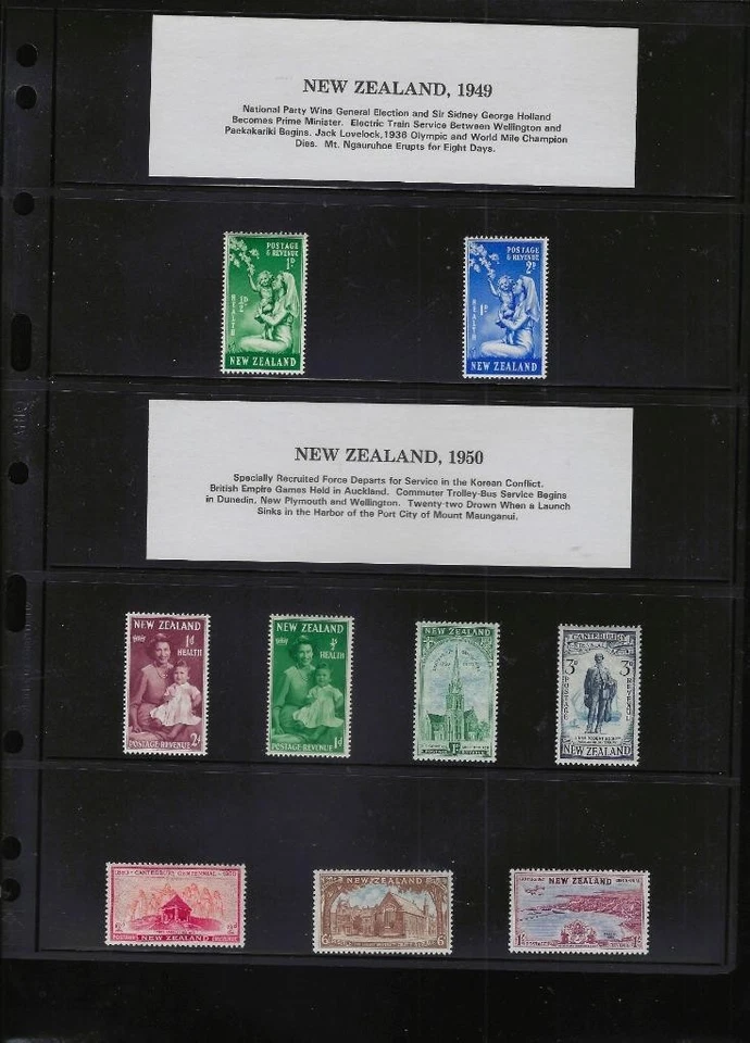 1¢ WONDER'S ~ NUEVA ZELANDA 1949-1952 EN MUY BUEN ESTADO MNH EN HOJAS DE STOCK NEGRAS AMBOS MOSTRADOS ~ M2 Foto 1 de 1