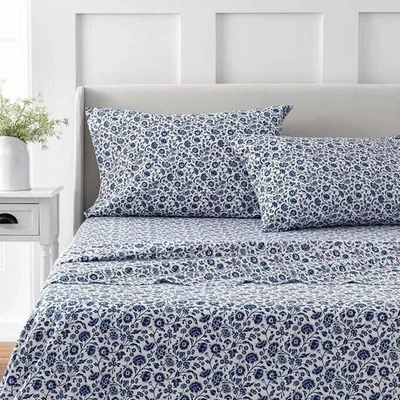 NOVO Conjunto de Lençóis Martha Stewart Bleach Master 4 Peças Queen Azul Escuro Floral - Imagem 1 de 2