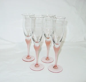 Set of 4 Mikasa Sea Mist Coral Frosted Stem Champagne Flutes 9 3/8” Mint - Picture 1 of 2