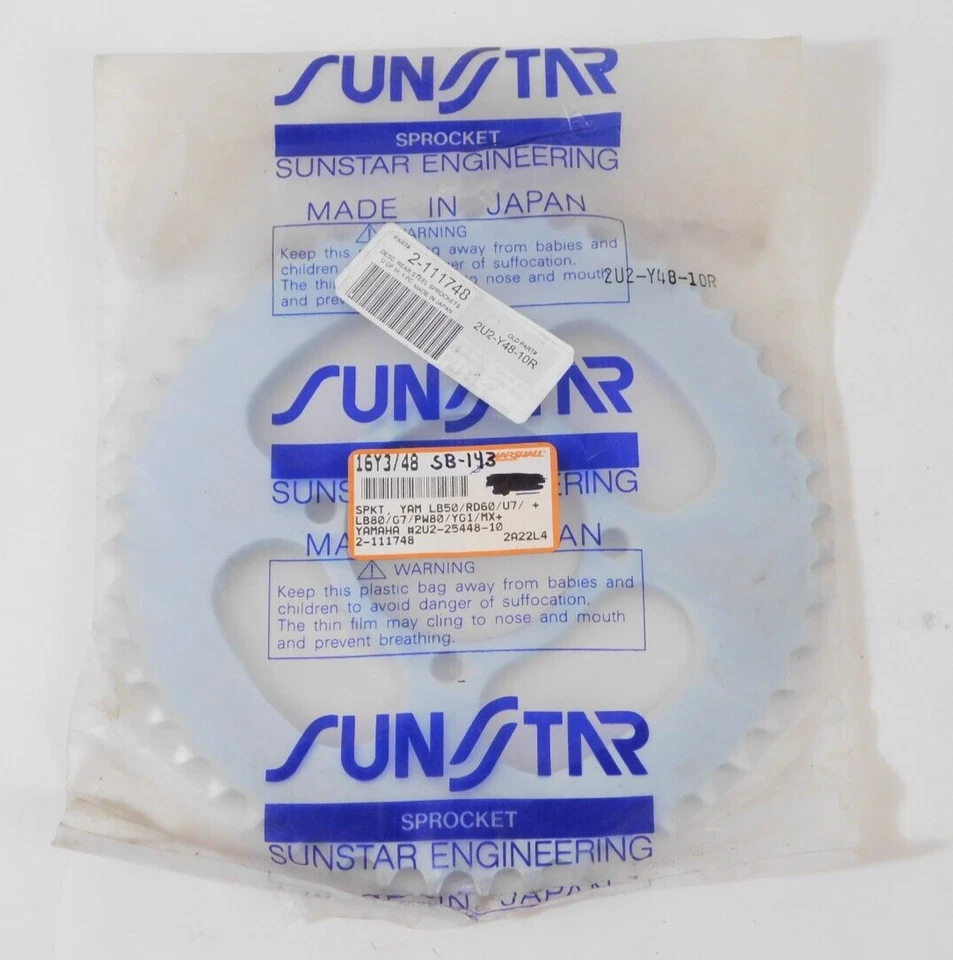 SUNSTAR YAMAHA 后 SPROCKET 48T 适合 TTR50 LB50 RD60 BW80 PW80 TTR110 2-111748 — 第 1/4 张图片