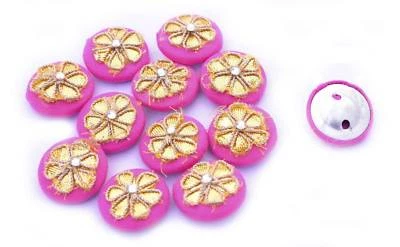 Round Shape Button Embroidered Designer Crafting Wedding Dress Buttons 1 Dozen - Image 1 of 2
