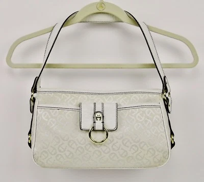 Bolsa satchel Etienne Aigner assinatura logotipo off-white com acabamento em couro sintético - Imagem 1 de 4