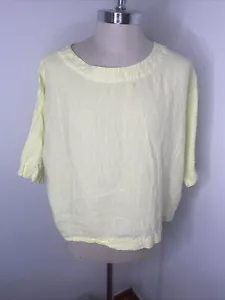 Tunica donna Pure J Jill top blusa lino camicia gialla manica corta look a strati - Foto 1 di 6