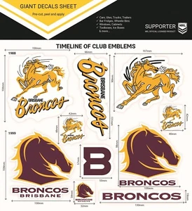 620541 BRISBANE BRONCOS NRL TIMELINE OF CLUB EMBLEMS GIANT DECALS STICKER SHEET - Picture 1 of 1