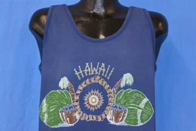 Camiseta vintage años 70 HAWAII PALMERA COCO LEI TURISTA 2 CARAS TANQUE AZUL L Foto 1 de 4