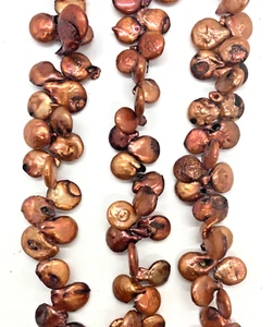 Fresh Water SIDE DRILLED Coin Pearls Copper Red with Black Accents 12-13mm - Picture 1 of 3