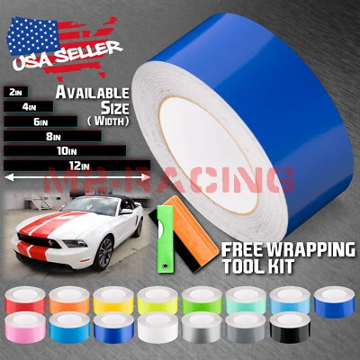 Envoltura de vinilo a rayas de carreras de color brillante para Ford Mustang pegatina a rayas 25 ft/50 ft Foto 1 de 4