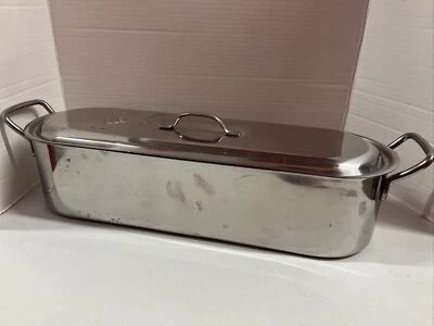 Inox Acero Inoxidable Pescado Cazador Furtivo Vaporera Sartén Tapa Estante Tostador Hornear Italia Foto 1 de 2