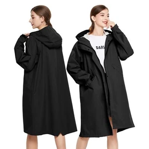 Women's Raincoat Lightweight Long Waterproof Rain Jacket Ladies Coat Hood - Picture 1 of 7