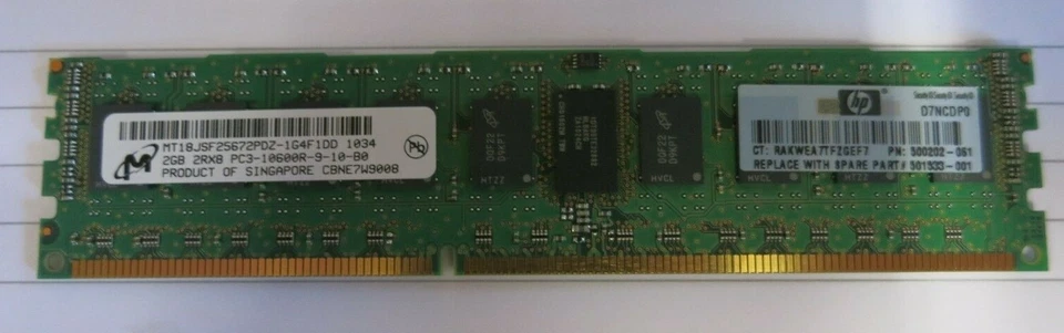 HP Micron MT18JSF25672PDZ-1G4F1DD 500656-B21 2GB PC3-10600 CL9 240P Memory - Image 1 of 4