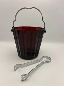 Vintage Anchor Hocking Mid Century  Royal Ruby Red Ice Bucket and Tongs - Picture 1 of 6