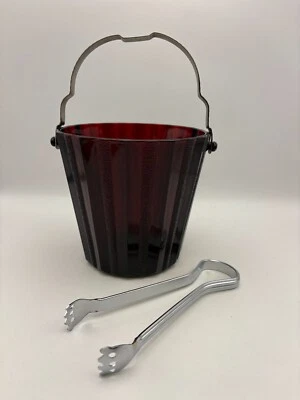 Vintage Anchor Hocking Mid Century  Royal Ruby Red Ice Bucket and Tongs - Image 1 of 4
