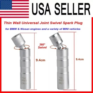14MM 16MM Thin Wall Magnetic Swivel Spark Plug Socket 12-Point Removal Tool New - Picture 1 of 8