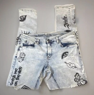 Rogue Ninth Hall Vaqueros ajustados lavado claro graffiti para hombre talla 34 x 33 Foto 1 de 4