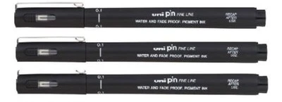 3 x UNI PIN DRAWING PEN FINELINER ULTRA FINE LINE MARKER - BLACK 0.05 Line Width