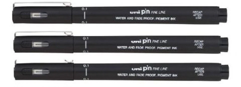 3 x UNI PIN DRAWING PEN FINELINER ULTRA FINE LINE MARKER - BLACK 0.1 Line Width