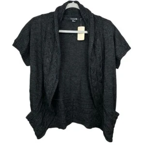 Charcoal Heather Open Cardigan Cable Knit Sweater Shawl Pockets NWT Size M - Picture 1 of 5