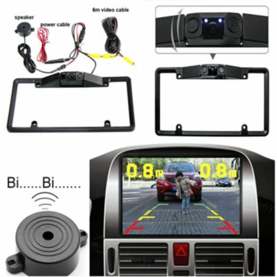 Car Parking Sensor Radar Rearview Backup Camera License Plate Frame Night - Image 1 of 4