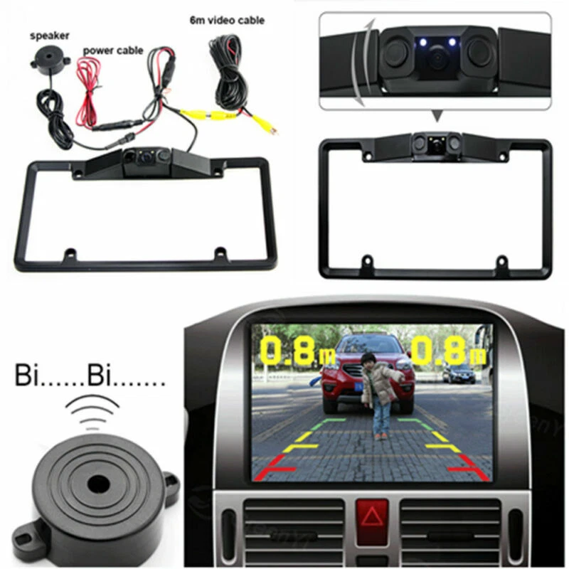 Car Parking Sensor Radar Rearview Backup Camera License Plate Frame Night - Image 1 of 4