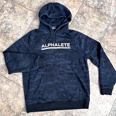 Alphalete 男式连帽衫运动衫 L 码棉混纺黑色迷彩 — 第 1/3 张图片