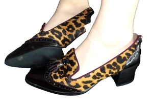 Fab Moda in pelle black animal print horse hair slip on brogues uk 5 - Picture 1 of 6
