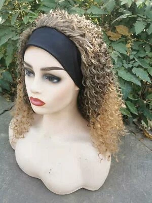 Honey Blonde Headband Wigs For Black Women Deep Wave Curly Wig Machine Brazilian - Image 1 of 4