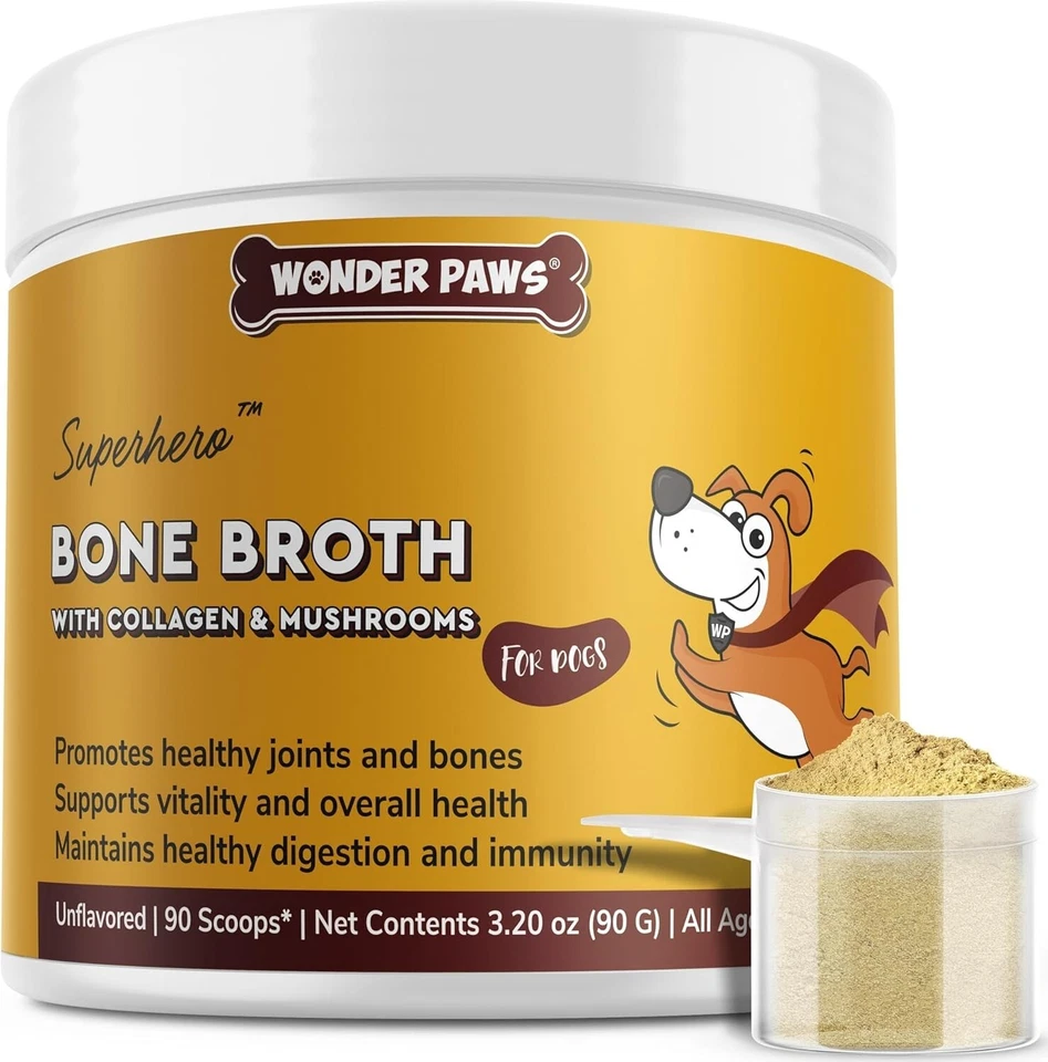 WONDER PAWS Bone Broth for Dogs – Bone Broth Powder with Organic Mushrooms - 3.20 oz