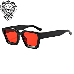 Unisex Luxury Fashion Mens Square Black Frame UV400 Eyewear Red Lens Sunglasses - Picture 1 of 4