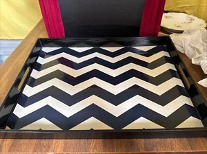 Black And White Zig Zag Stripped Decorative Serving Tray 18.5”X 14” - Picture 1 of 8