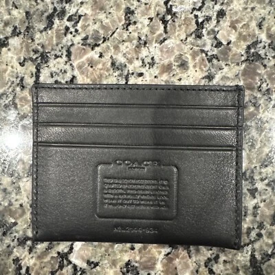 Estuche plano de cuero de becerro deportivo unisex COACH en negro 6 ranuras #934 nuevo con etiquetas Foto 1 de 3