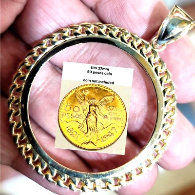 GOLd Cuban Bezel 50 pesos pendant 14k moneda centenario frame mexica solid bisel - Image 1 of 4