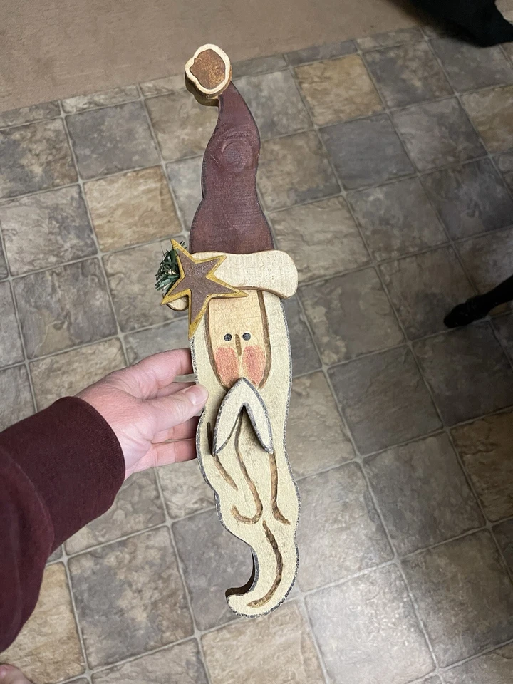 Tender Heart Treasures Hand Painted Santa Rustic Wood Vintage Wall Hanging 1998 - Image 1 of 4