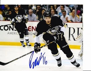 PITTSBURGH PENGUINS BRANDON SUTTER SIGNED BLACK JERSEY 8X10 - Picture 1 of 1