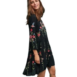 Maeve Anthropologie Allison schwarz bestickt Blumen Tunika Kleid Damen Medium - Bild 1 von 12