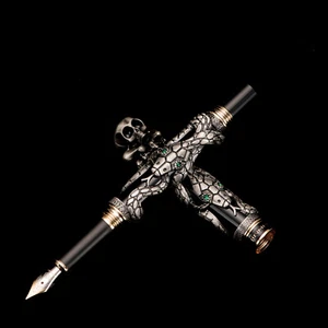 Jinhao Snake Gray Fountain Pen Skull Skeleton Cap EF/F/M/Bent Nib Writing Pen - Picture 1 of 12