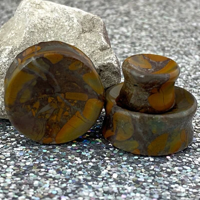 Tapones cóncavos de piedra de jaspe de bambú (STN-755) medidores ELIGE EL TAMAÑO Foto 1 de 4