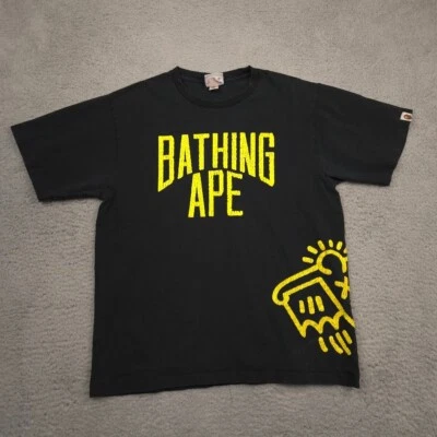 Camiseta A Bathing Ape Gráfico Logo Para Hombre Grande Negra Amarilla Colaboración Keith Haring Foto 1 de 4