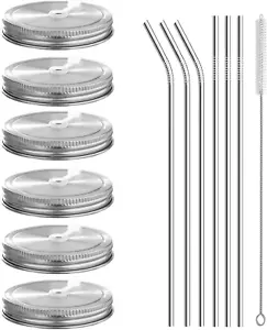 6Pcs Pack 304 Stainless Steel Wide Mouth Mason Jar Lids with Straw Hole, Includi - Picture 1 of 8