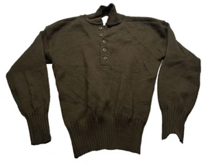 Jack Young Associates Wool Sweater Mens M Olive Drab Henley USA Made Military - Picture 1 of 9