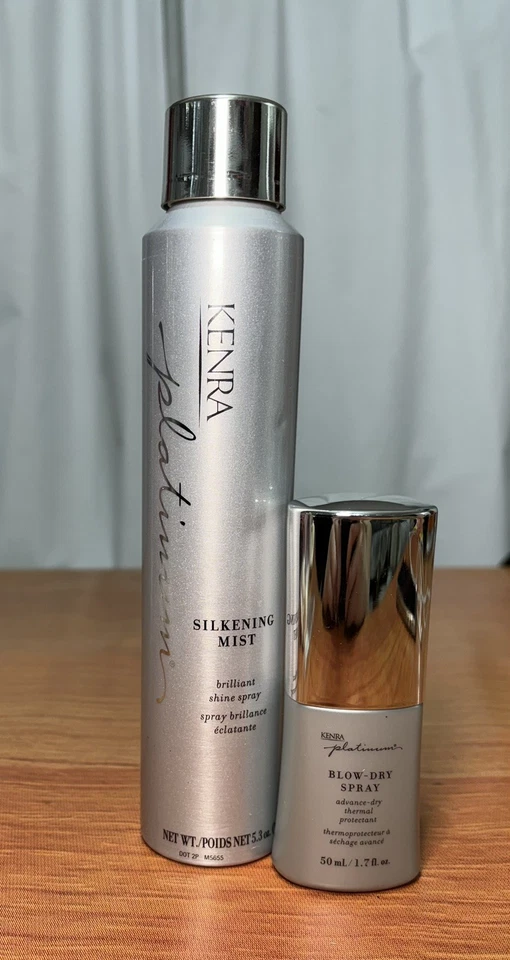 Conjunto Kenra Platinum: (1) Silkening Mist 5,3 oz + (1) Spray Seco por Sopro 1,7 fl oz NOVO - Imagem 1 de 2