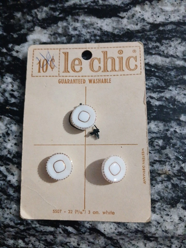 Vintage LeChic Button White And Gold  with embossed GOLD  Western Germany  - Image 1 of 1