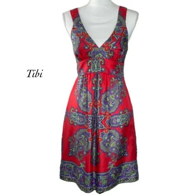Tibi Paisley V Neck Sleeveless Silk Dress Size 2 Foto 1 de 4