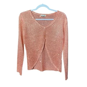 Cardigan donna Avalin rosa Barbie paillettes scintillanti bottoni maglia costine taglia small - Foto 1 di 14