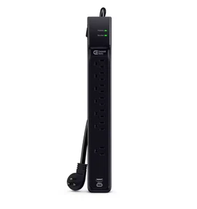 Protector contra sobretensiones eléctrico comercial de 8 pies y 7 salidas con USB en negro - Imagen 1 de 7