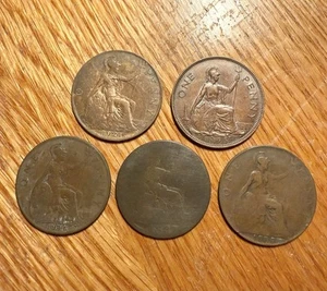 Great Britain 1 Penny Lot High Grade! Beautiful 1883, 1907, 1916, 1921, 1945 - Picture 1 of 9