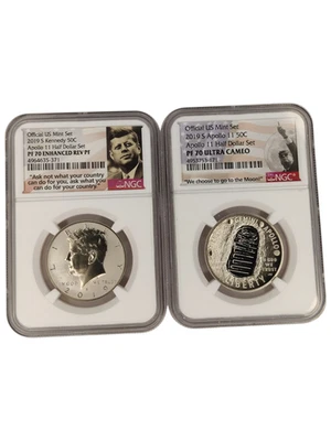 2019-S NGC APOLLO 11 Half Dollars Set Enhanced Rev PF70 Ultra Cam 15A - Image 1 of 2