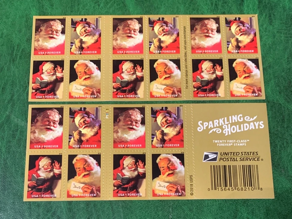 Folleto de Papá Noel de vacaciones brillantes de Estados Unidos panel de 20 estampillas Forever MNH #5332-35 Foto 1 de 1