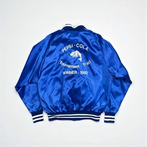 Chaqueta de bombardero de satén Pepsi vintage de los 80 empleado lubina torneo de pesca para hombre XL - Imagen 1 de 9