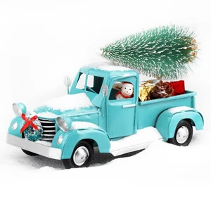 Weihnachten Vintage blau LKW Deko, Bauernhaus türkis Metall LKW Auto mit... - Bild 1 von 7